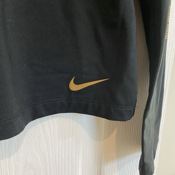 Nike Golf Womens Size Medium Black And Gold Dri-FIT Stretch Half-Zip Thumb Holes - Picture 2 of 9